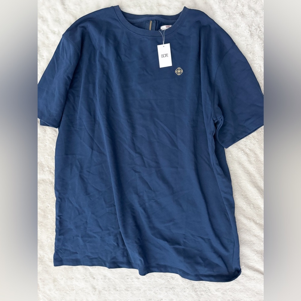NWT- DOPE Men’s Back Zip Crewneck Blue Tee Shirt